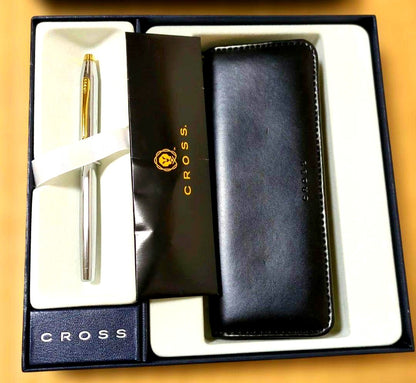 Cross Gift Set Silver Ballpoint Pen Leather Case with Felt Interior - Kobe City Mark — Japan Import