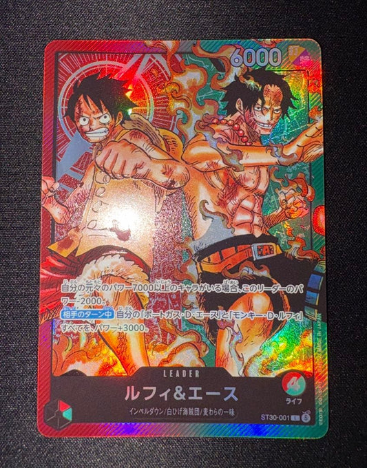 One Piece trading card featuring Monkey D. Luffy and Portgas D. Ace as leaders, Japanese edition