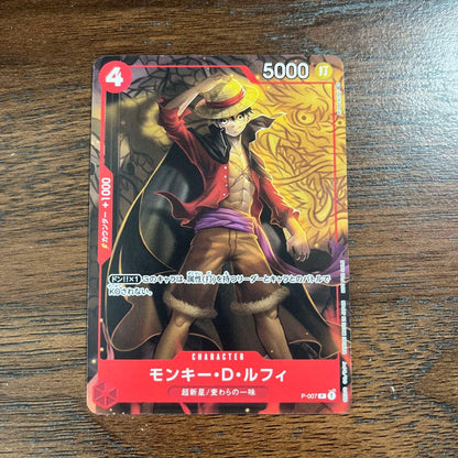 One Piece Card Game promotional card featuring Monkey D Luffy P-007 with Fighting property and 5000 power