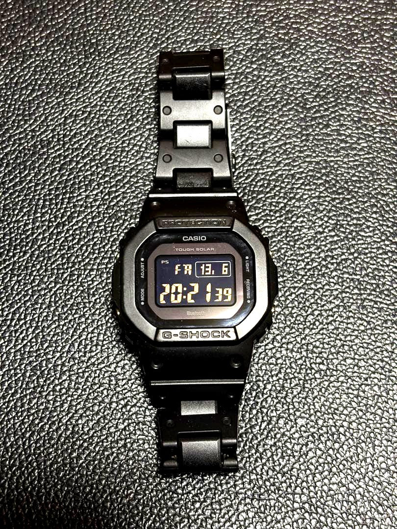 Casio G-Shock GW-B5600BC-1BJF Bluetooth watch in black with adjustment links and protector