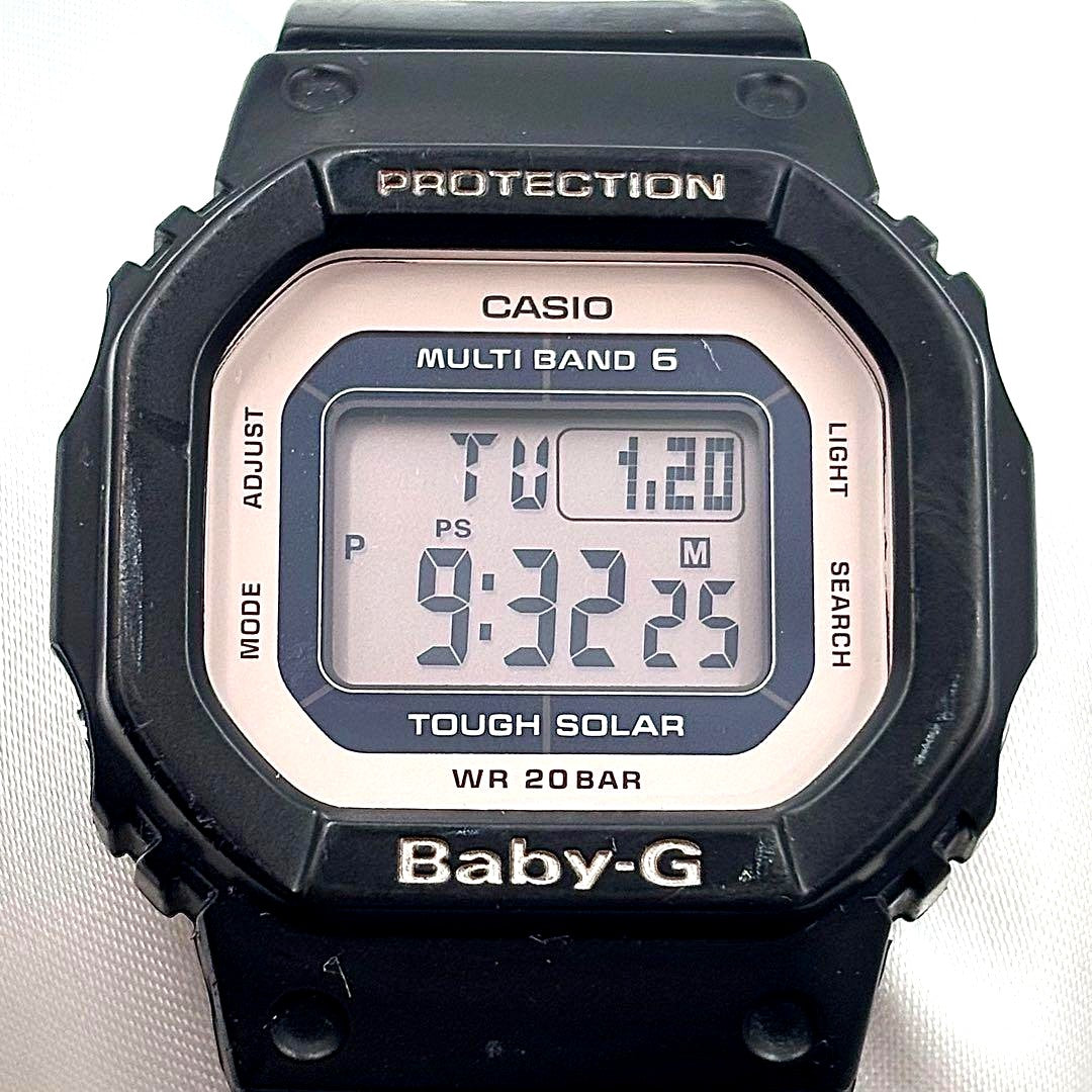 Casio Baby-G women's watch with pink dial and black band, model BGD-5000U-1BJF, tough solar movement