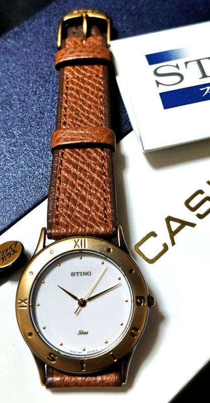 Casio Sting quartz watch with genuine leather band and original box from Japan 1990s vintage model