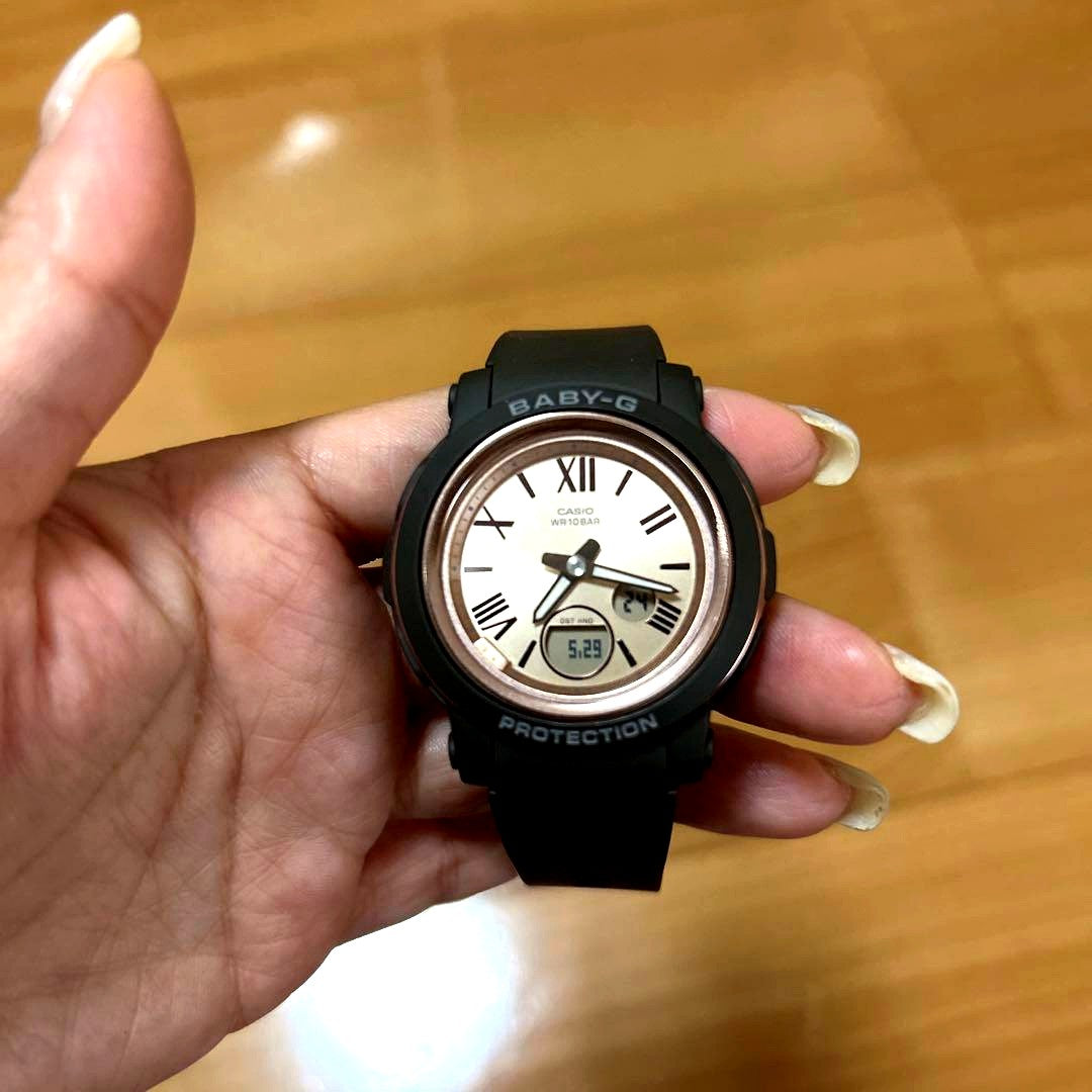 Casio Baby-G digital analog wristwatch in matte brown case with champagne gold accents