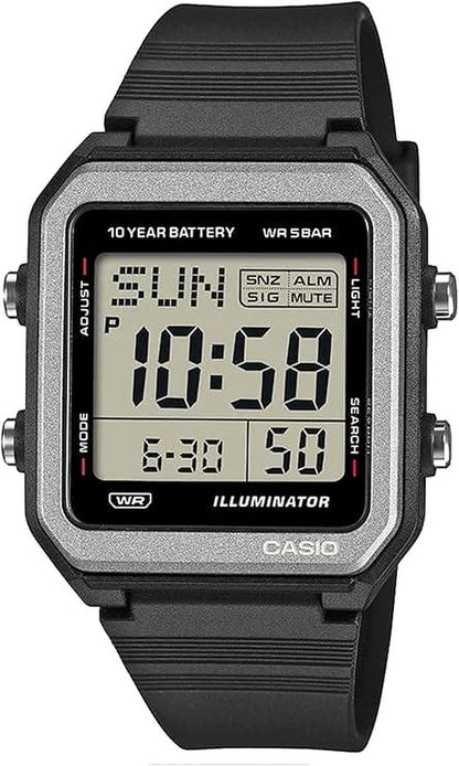 Casio W-221H-1AJF digital watch with retro design and wide screen display in black