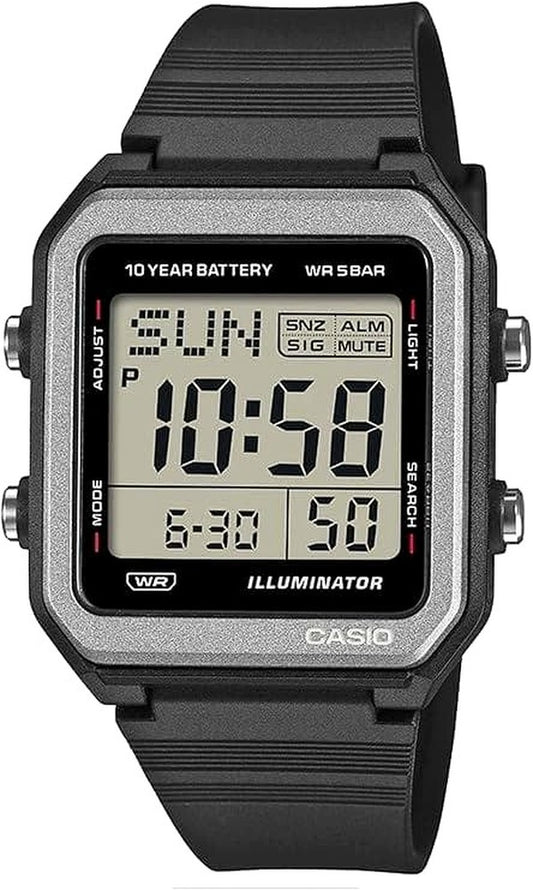 Casio W-221H-1AJF digital watch with retro design and wide screen display in black