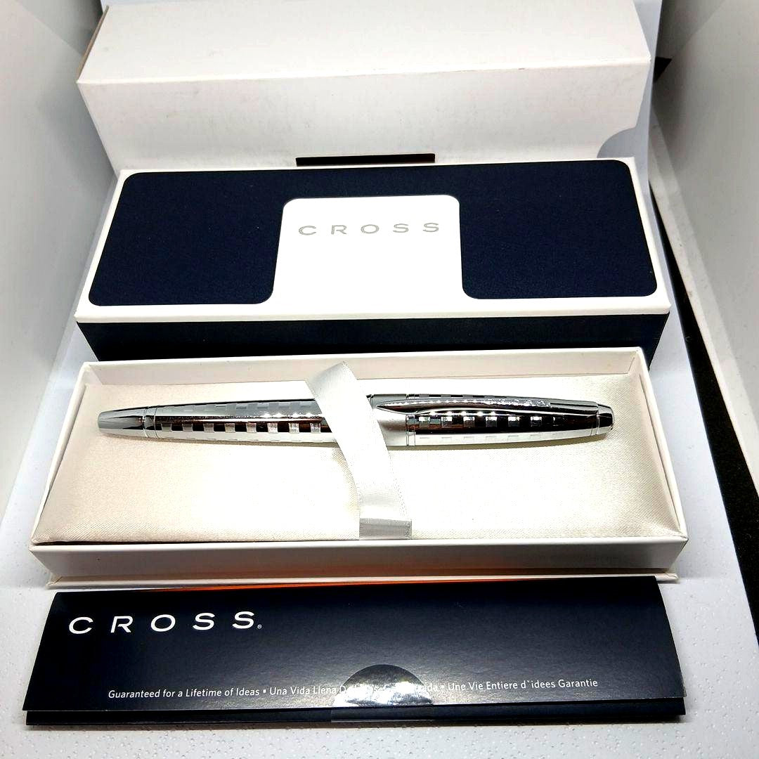Cross Stripe Design Metal Silver Ballpoint Pen Without Refill