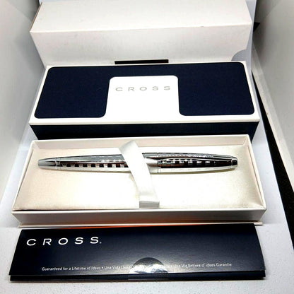 Cross Stripe Design Metal Silver Ballpoint Pen Without Refill