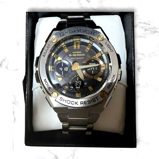 Casio G-Shock GST-W110D-1A9JF silver solar-powered shock-resistant wristwatch with metal band