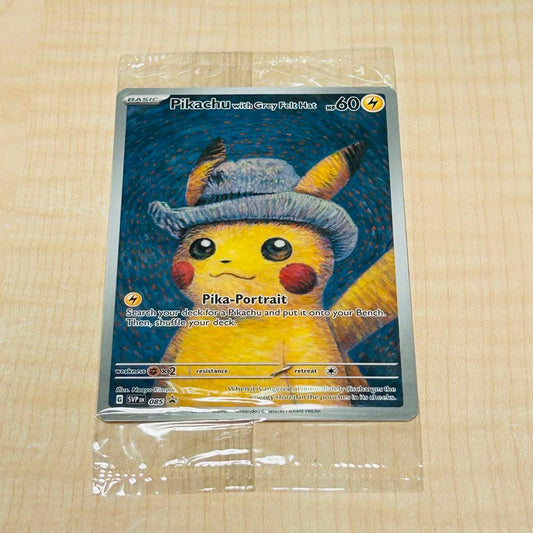 Gogh Pikachu Pokemon trading card with grey felt hat from Japan museum collaboration unopened