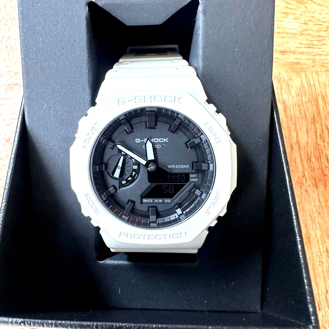 Casio G-Shock GA-2100-7AJF white watch with octagonal carbon fiber resin case and white band