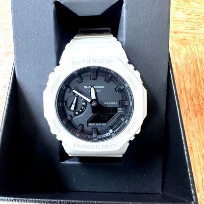 Casio G-Shock GA-2100-7AJF white watch with octagonal carbon fiber resin case and white band