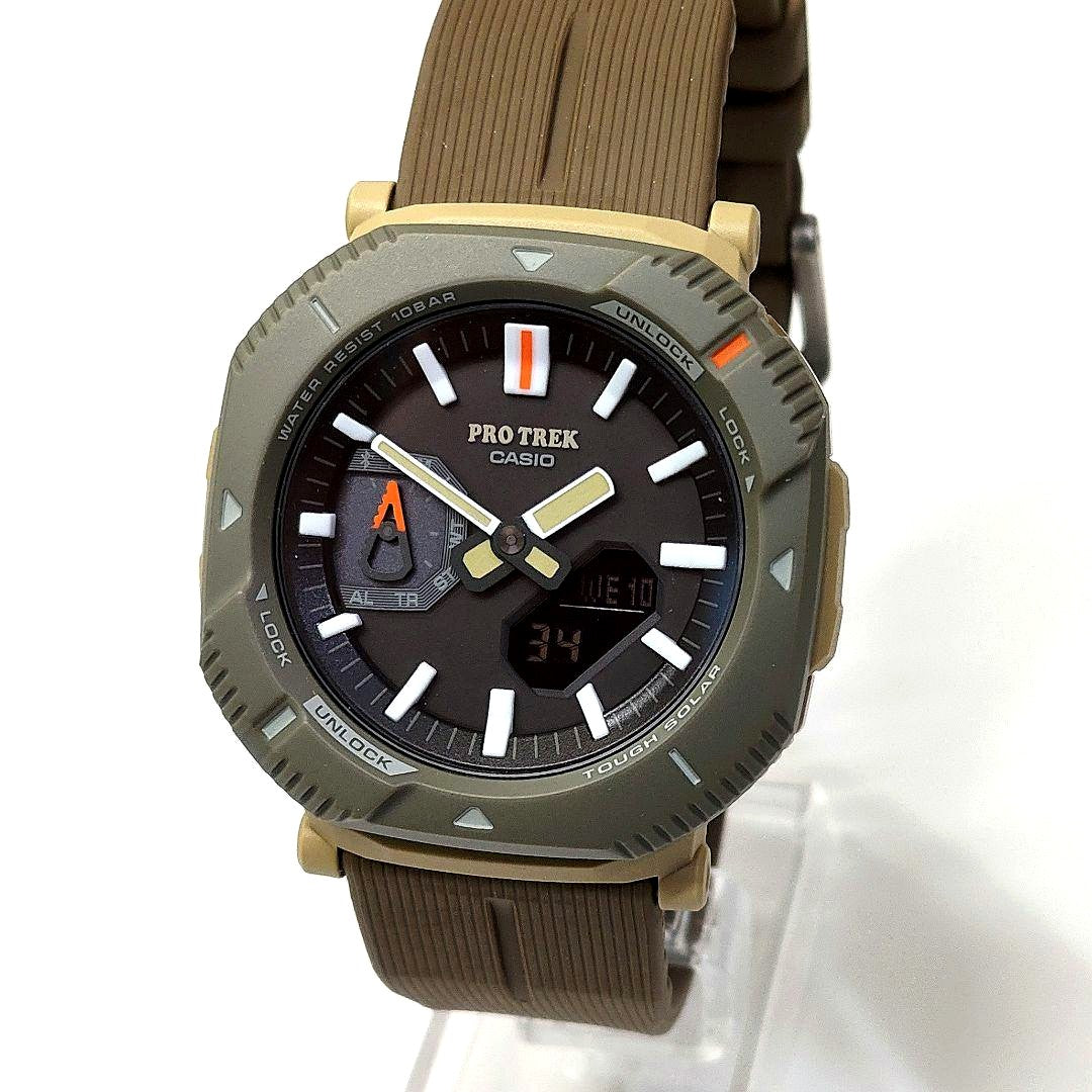 Casio PRO TREK PRJ-B001-5JF analog digital combo watch with brown band and Tough Solar feature
