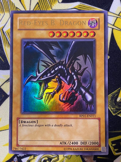 Bandai Yu-Gi-Oh Red-Eyes Black Dragon Ultra Retro Pack RP01 English card with some back surface wear