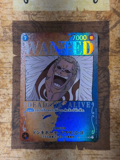 One Piece character card of Donquixote Doflamingo with 7000 power and cost 7, rare special Japan import