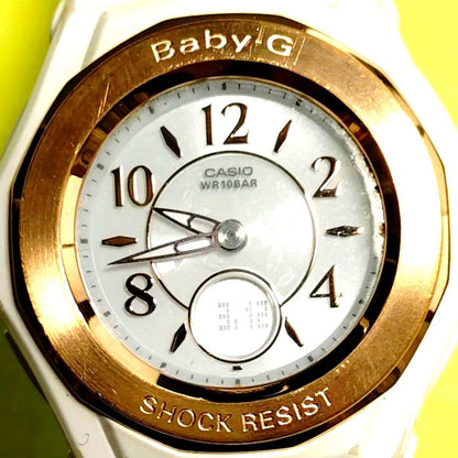 Casio Baby-G BGA-1050BLG watch with Sakura design on dial and clean band, angled view