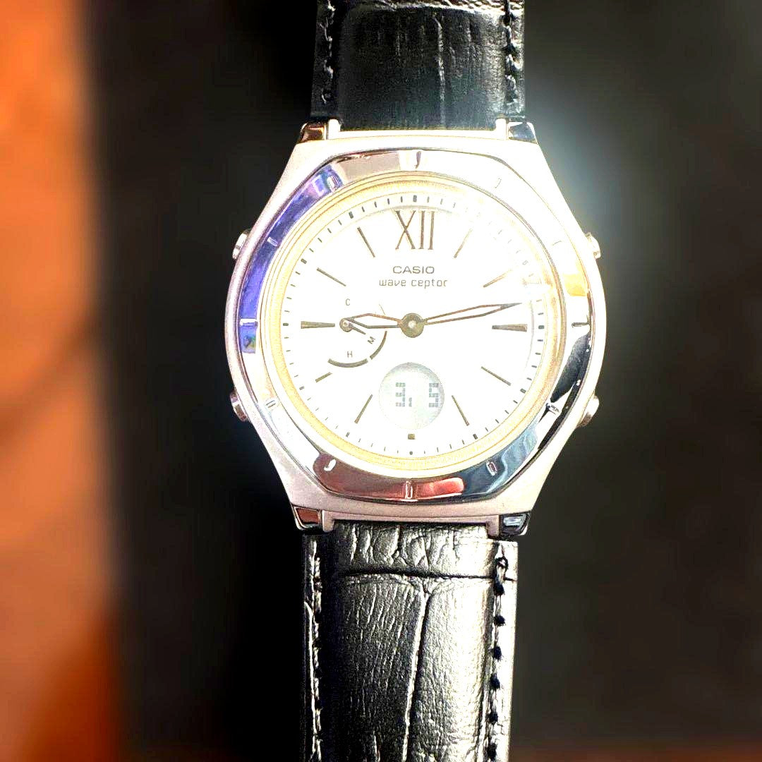Casio LWA-M160L-1AJF solar radio-controlled watch with silver dial and brown leather band