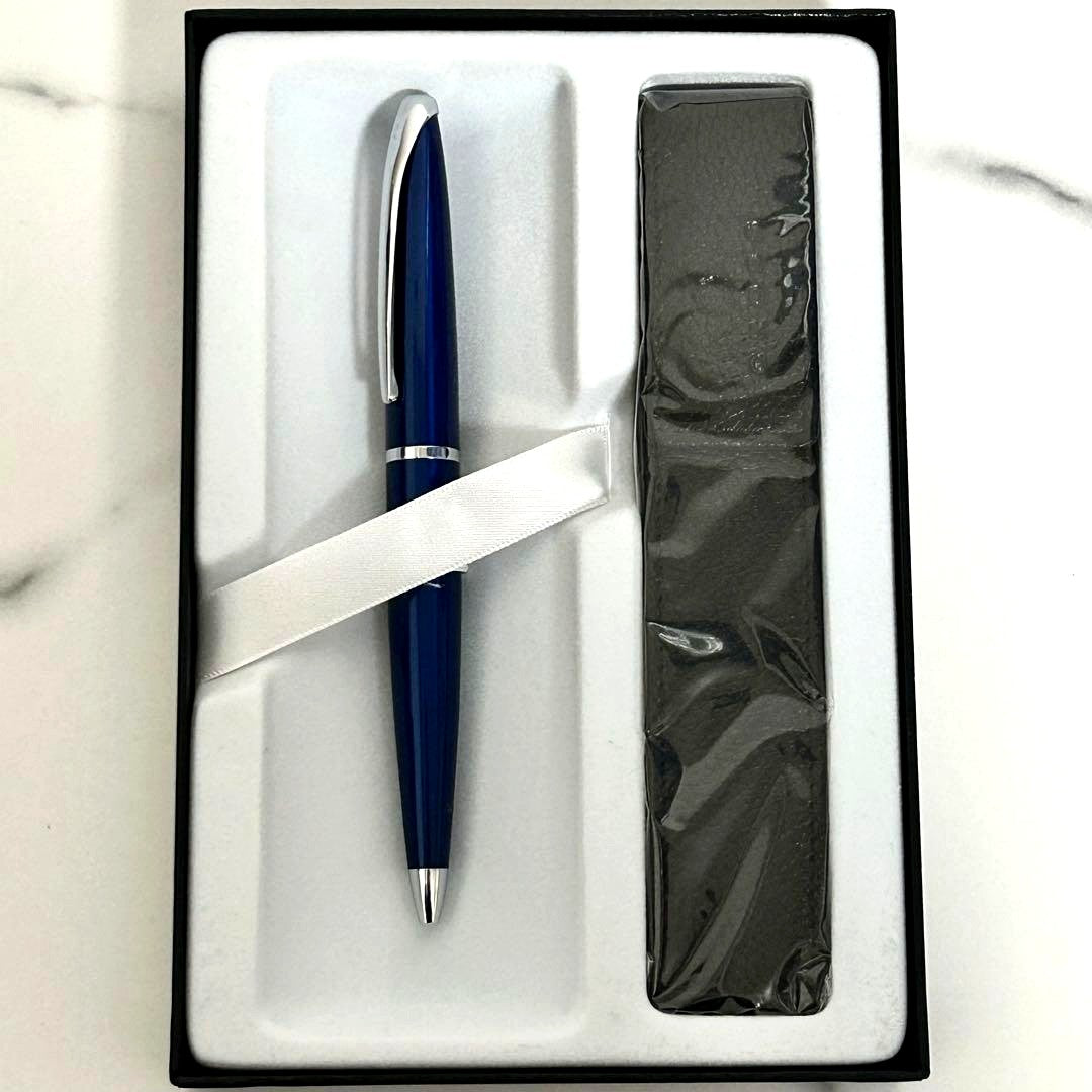 Cross blue ballpoint pen with gift box and genuine leather case