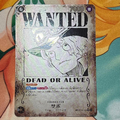 One Piece Sabo OP13-120 SEC SP rare Japanese trading card featuring Sabo from the OP card game