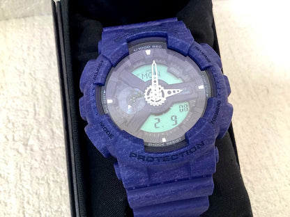 Casio G-Shock Heathered Color Series GA-110HT-2A navy watch with analog-digital display and durable design