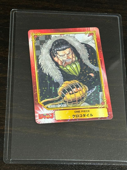 One Piece Crocodile hologram trading card from 2016 Jump Comic Festival in protective sleeve