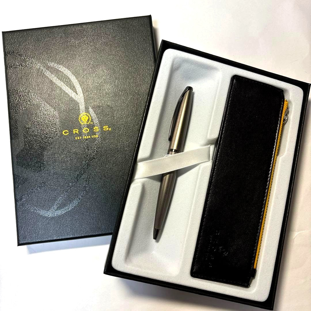 CROSS Silver Metal Ballpoint Pen with Pen Case — Japan Import