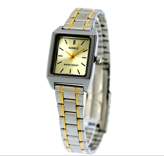 Casio Standard LTP-V007SG-9E analog ladies watch with gold-tone bezel and brown leather strap
