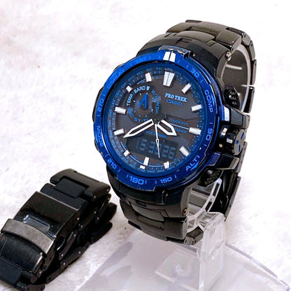 Casio PROTREK PRW-6000SYT-1JF titanium watch with black and blue dial and titanium band
