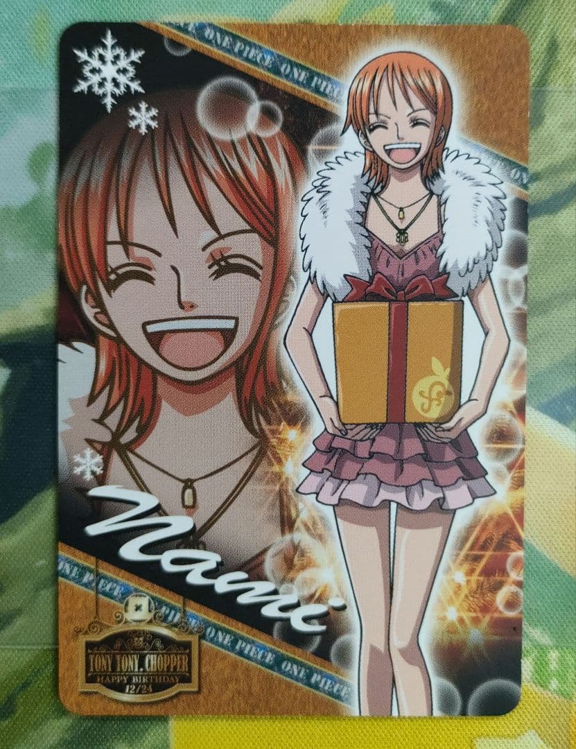 One Piece Chopper Happy Birthday Caramel Popcorn Card featuring Nami character, Japan import old unused collectible
