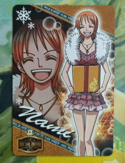 One Piece Chopper Happy Birthday Caramel Popcorn Card featuring Nami character, Japan import old unused collectible