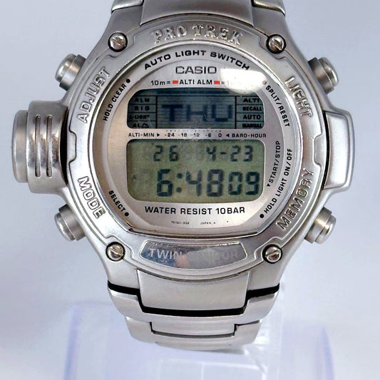 Casio Pro Trek PRT-3000 full metal digital watch with twin sensors from the 1990s Japan import