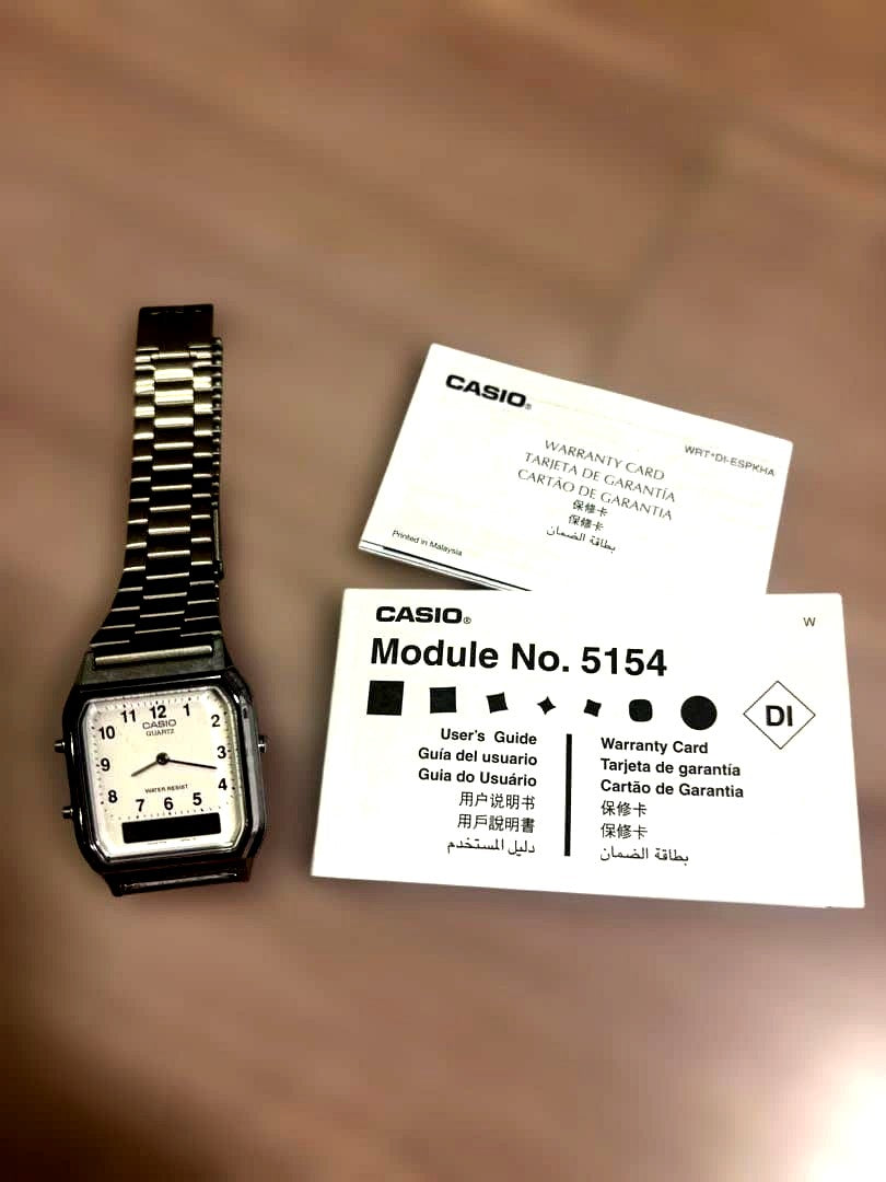 Casio Standard Men AQ-230A analog digital wristwatch with stainless steel band and steel back case
