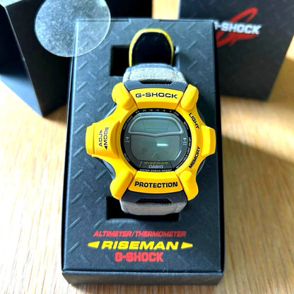 Casio G-Shock Riseman DW-9100YJ-9T yellow and gray men's watch with altimeter and thermometer