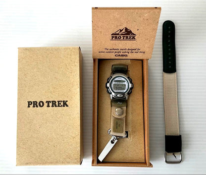 Casio Pro Trek Ley PRL-30 accessory watch charm with digital display and black nylon strap