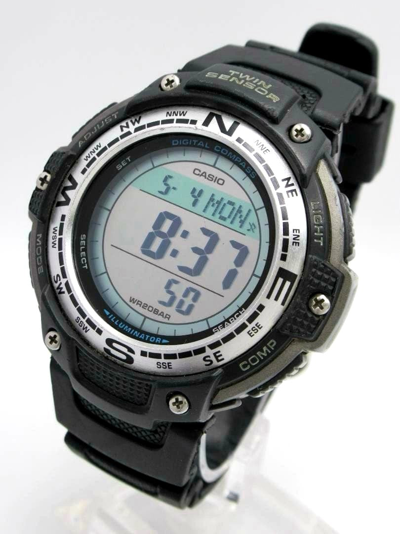 Casio SGW-100J digital wristwatch featuring compass and thermometer with large LCD display