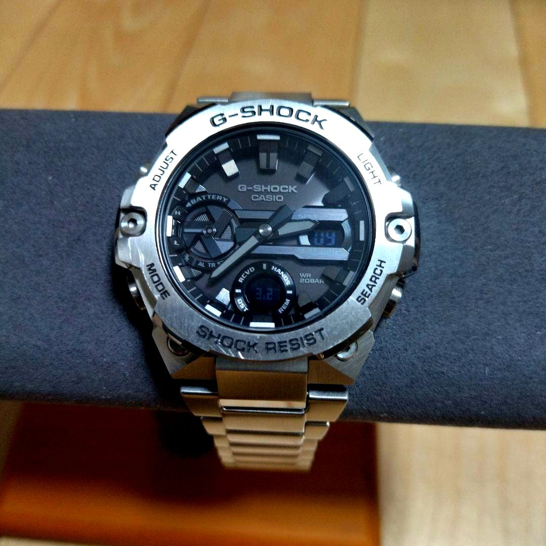 Casio G-Shock G-Steel GST-B400D-1AJF watch with silver metal band and black dial