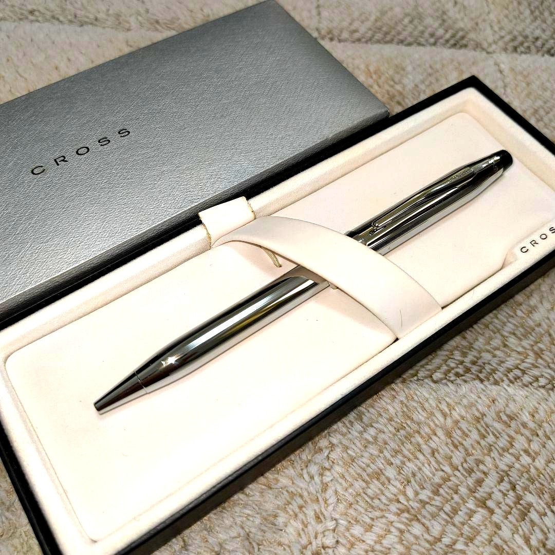 Cross silver chrome ballpoint pen metal finish approximately 13.5 cm long with gift box