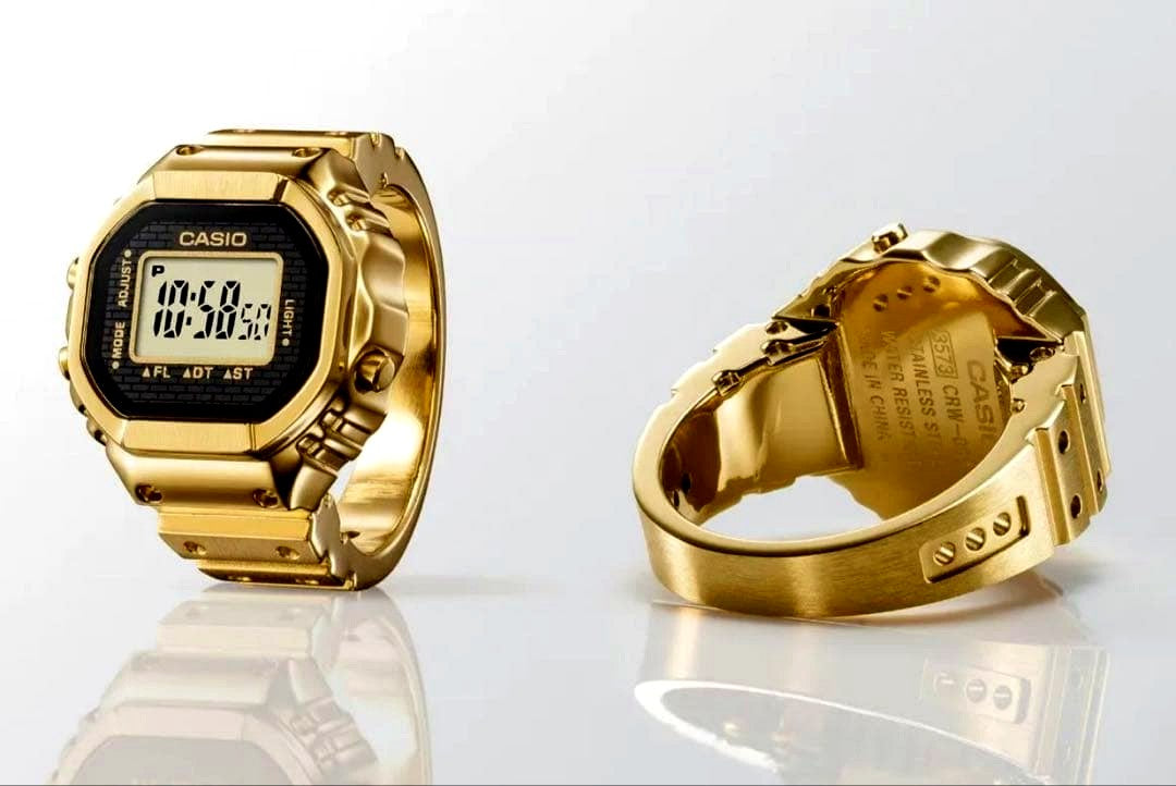 Casio Ring Watch model CRW-001G-9JR in gold color, Japan import, brand new and unused