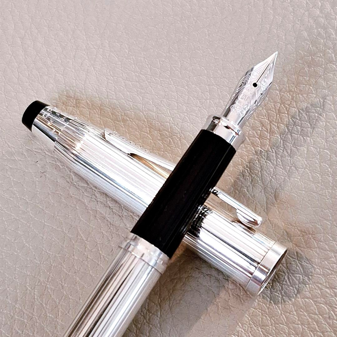 Cross Century II sterling silver fountain pen with 18K gold nib and ballpoint pen twist mechanism set