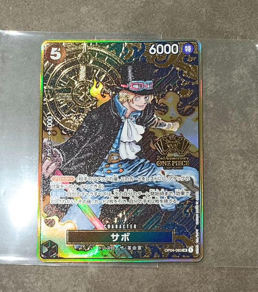 One Piece Sabo SR 2nd Anniversary hologram card with Comic Parallel rarity from Japan import
