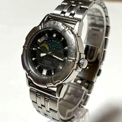 Casio Moon Phase Diver Watch model with replaced battery showing scratched crystal and faded bezel markings