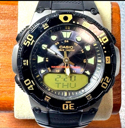 Casio Wave Ceptor WVA-107HJ-1AJF black dive design radio-controlled watch with backlight