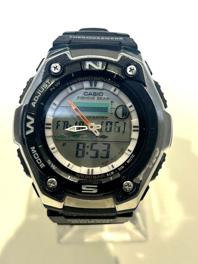 Casio Digital Fishing Gear Watch with peeling rubber around one screw shown