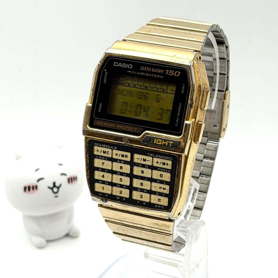 Casio Data Bank 150 digital wristwatch, Japan import, showing front display and keypad