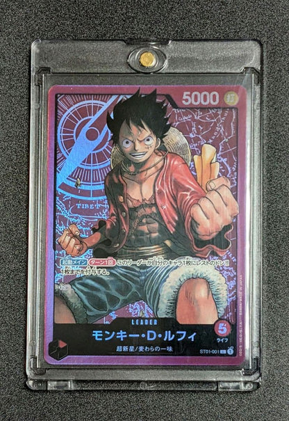 Bandai One Piece Monkey D. Luffy L ST01-001 single trading card from Japanese ST-01 set in protective sleeve
