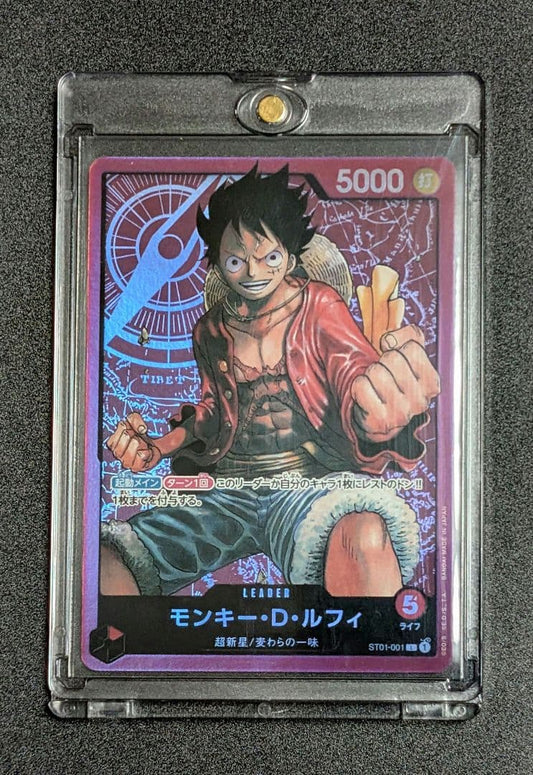 Bandai One Piece Monkey D. Luffy L ST01-001 single trading card from Japanese ST-01 set in protective sleeve