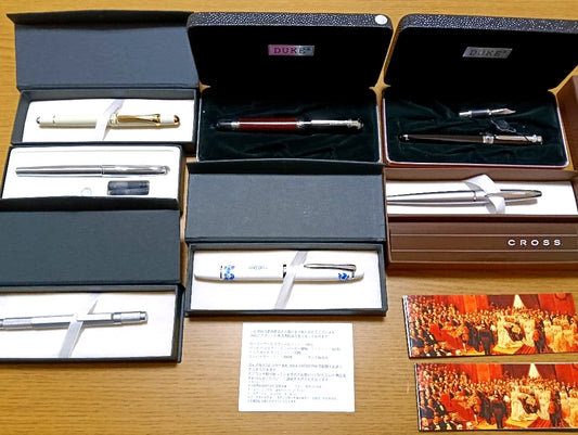 Duke Pen Set with seven genuine Japanese writing instruments including fountain and ballpoint pens