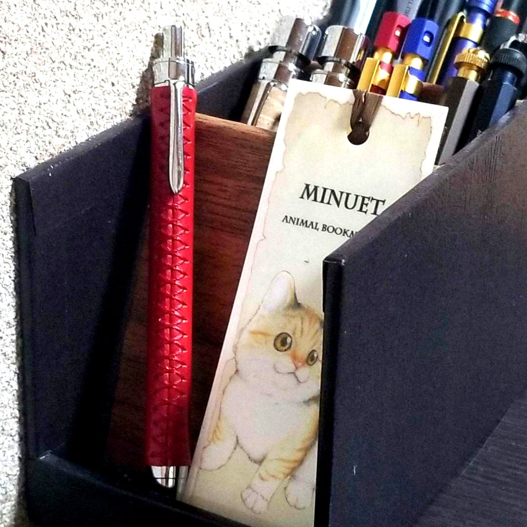 Katsumi Leather Mechanical Pencil 0.5mm with hand sewn red cordovan leather and matching stitching
