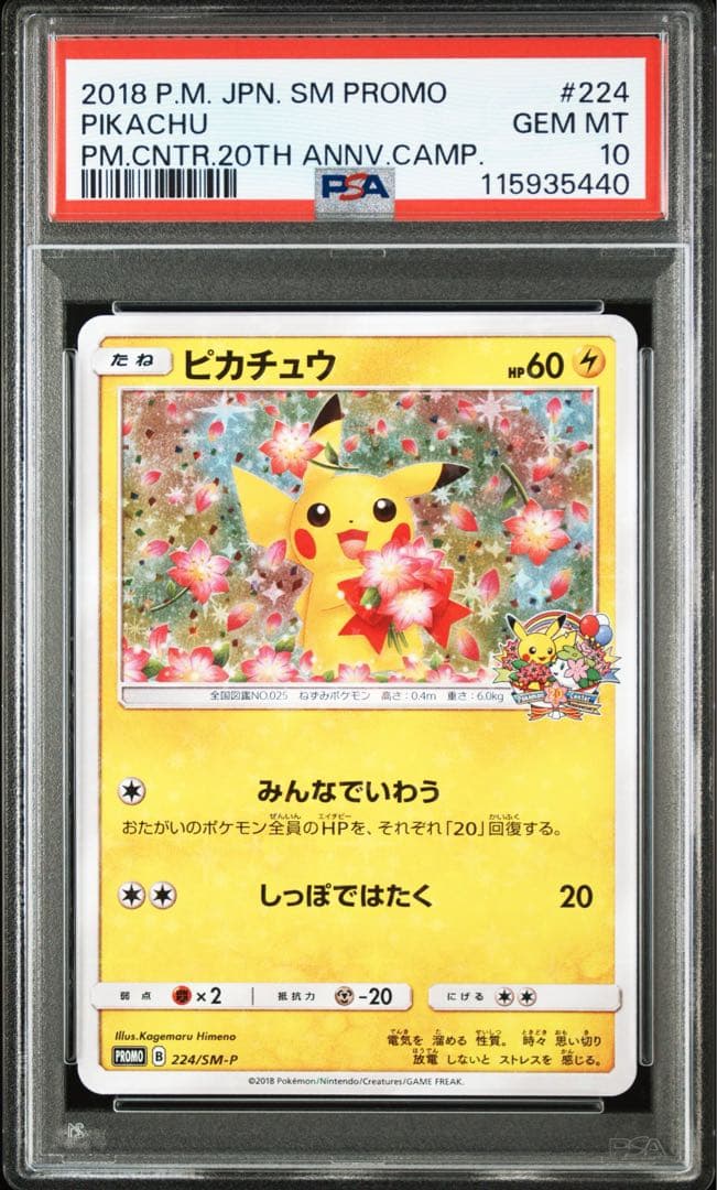 Pokemon Center Pikachu 20th Anniversary PSA10 Promo Card Sun & Moon Series 224/SM-P Japan Import