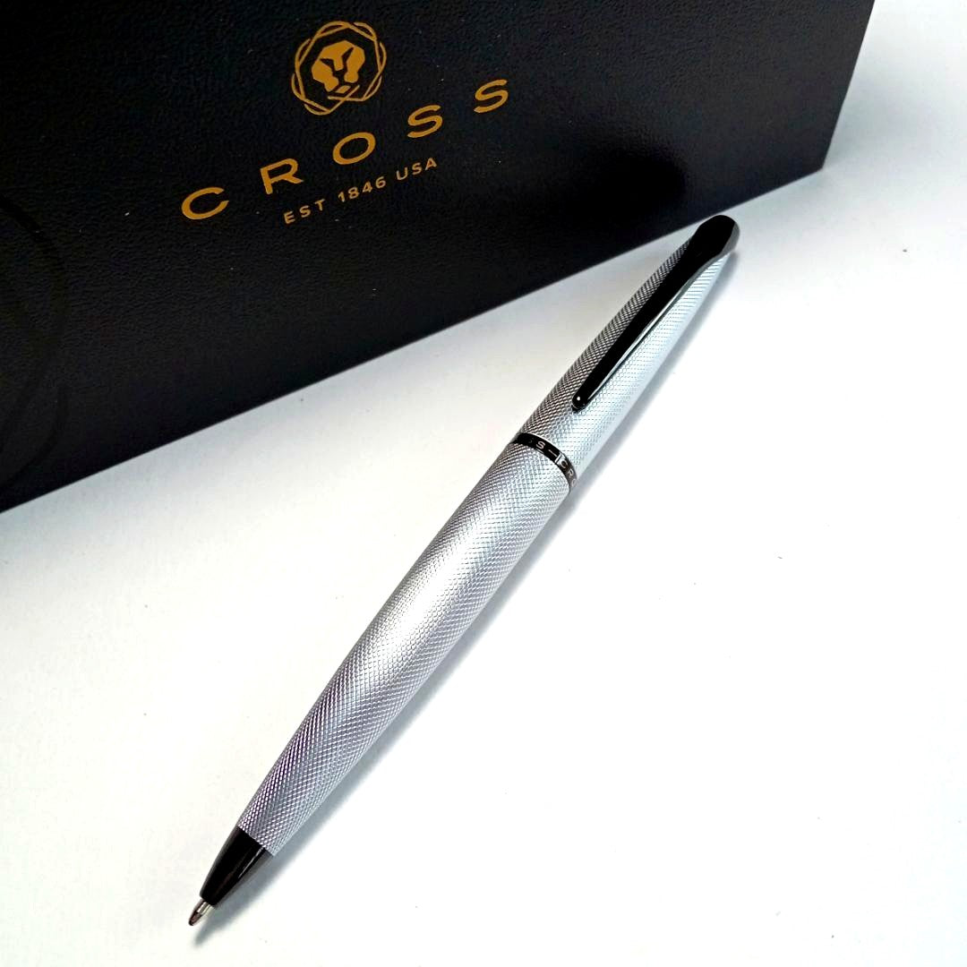 Cross ATX Model 882-43 Ballpoint Pen with Brushed Chrome Finish and Diamond Pattern