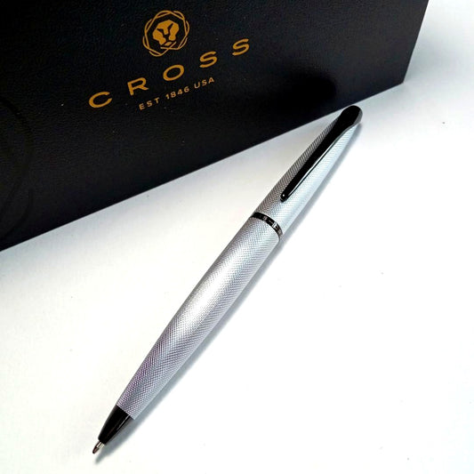 Cross ATX Model 882-43 ballpoint pen with brushed chrome finish and diamond pattern engraving